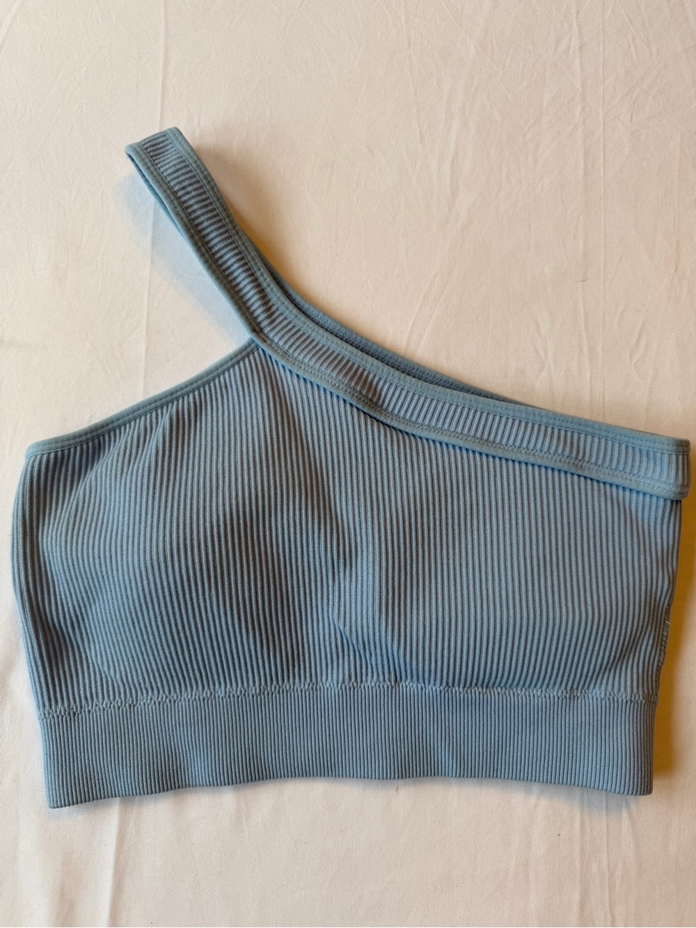 One-Shoulder Ribbed Blue Crop Top - Picture 2 of 4